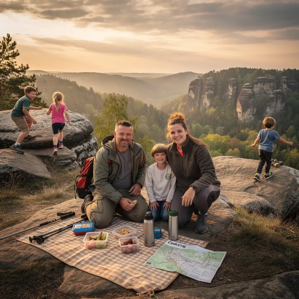 Pohled na historické centrum Prahy s ikonickým Orlojem.