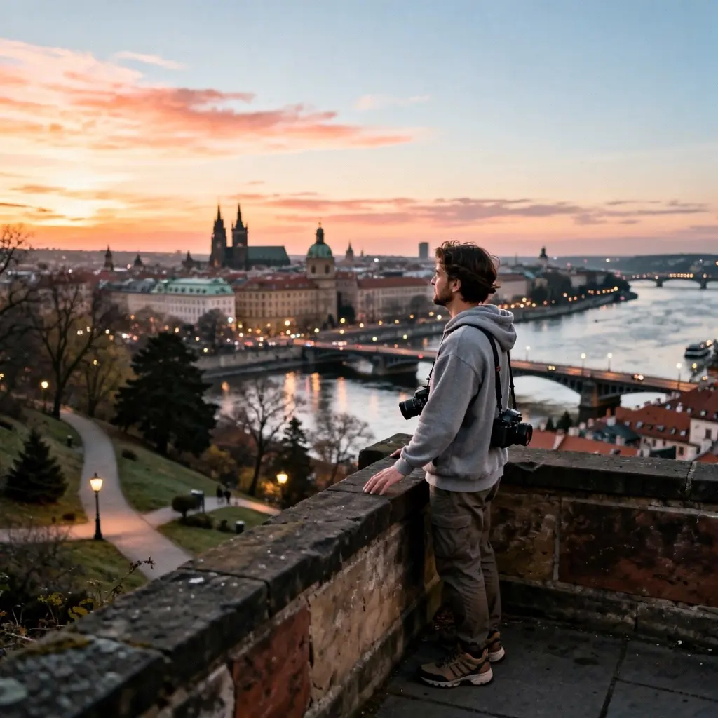 Malebná ulice Českého Krumlova se starobylými domy a řekou Vltavou.
