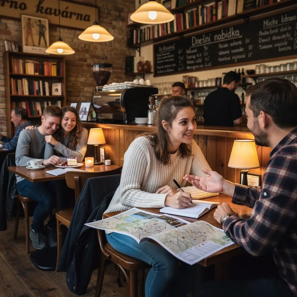 Zámek Karlštejn obklopený zelenými lesy a modrou oblohou.